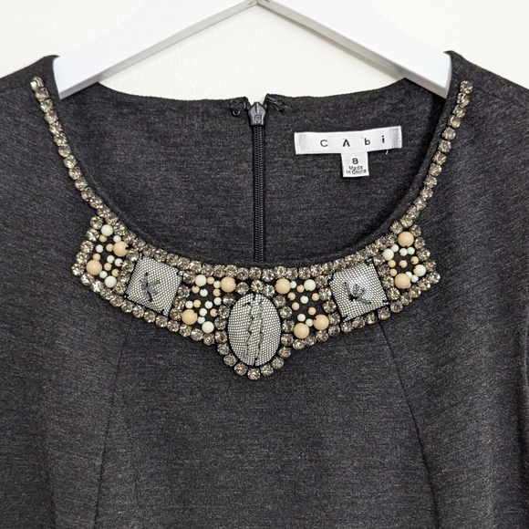 Cabi Blouse 508 The Glitz Shell Charcoal Gray Beaded Rhinestone Size 8 Sleeveles - Picture 4 of 8